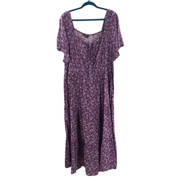 BLOOMCHIC 22-24 3X Plus Lilac Floral Sweetheart Neck Pocket Midi Dress NWT B89 - Picture 3 of 11